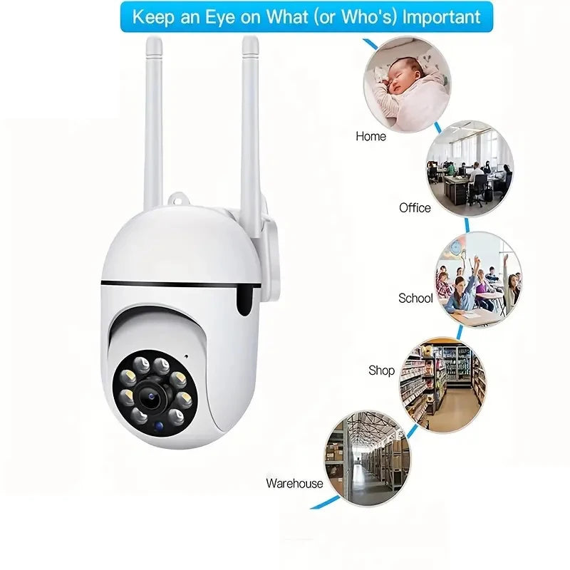 Cámara WiFi 360° para Mascotas – Te Sigue Sola, Visión Nocturna y Audio