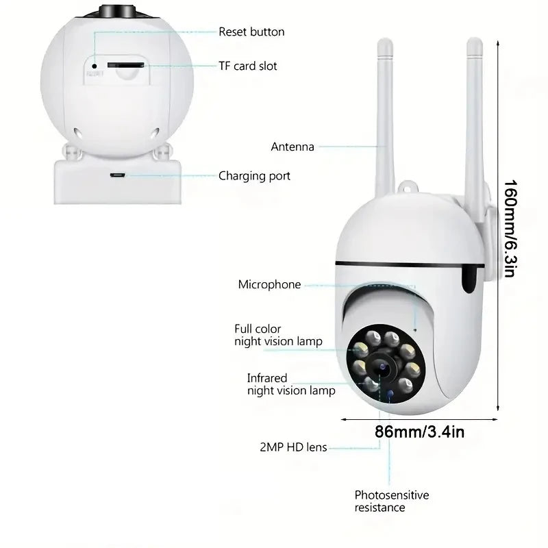 Cámara WiFi 360° para Mascotas – Te Sigue Sola, Visión Nocturna y Audio