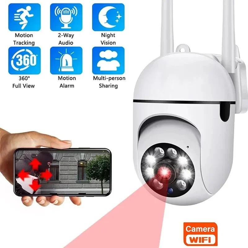 Cámara WiFi 360° para Mascotas – Te Sigue Sola, Visión Nocturna y Audio